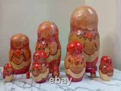 STUNNING! Lge Russian Matryoshka Fairy Tale Nesting Dolls, 10 piece 10.5 signed