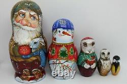 Santa Claus Christmas nesting doll matryoshka 7 tall 5 in 1 Russian doll #03