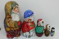 Santa Claus Christmas nesting doll matryoshka 7 tall 5 in 1 Russian doll #03