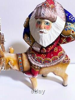 Santa Claus Riding Deer Russian Hand Carved Hand Painted Father Frost Figurine 6