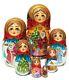 Santa Workshop 7 Pc Babushka Russian Christmas Gift Wooden Stacking Nesting Doll