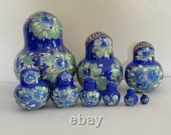 Set (10) Russian Nesting Dolls Hand Painted Woman Wooden Artist Signed