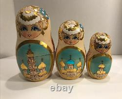 Set 10 Russian Nesting Dolls Stacking Dolls Babushka Matryoshka GoldPainted Set