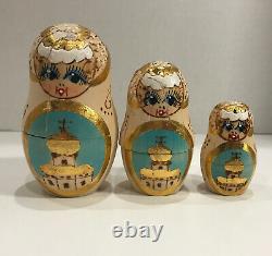 Set 10 Russian Nesting Dolls Stacking dolls Babushka Matryoshka GoldPainted set