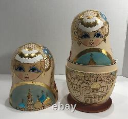 Set 10 Russian Nesting Dolls Stacking dolls Babushka Matryoshka GoldPainted set
