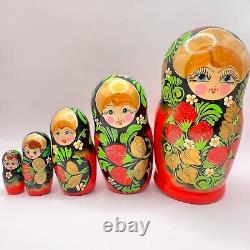 Set 5 Vintage Art Nesting Dolls Wood Stacking Matryoshka Hand Painted Souvenir