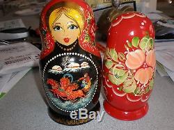 Set 7 Russian Nesting Dolls Matreshka Hand Painted ARTIST Signed Collect LARGE
