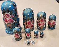 Set Of 10 Russian Matryoshka Nesting Dolls Signed Hand Painted