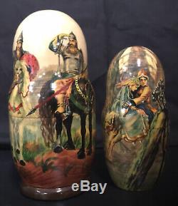 Set Of 10 Russian Nesting Dolls, Three Guards, Ivan & Grey Wolf, Fairytale