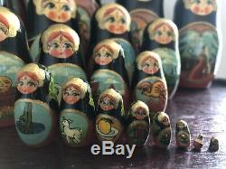 Set Of 20 Vintage 1994 Russian Nesting Dolls Large Wooden Fine Art Fairy Tale