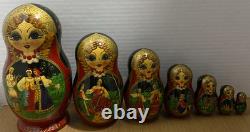 Set Of 7 Russian Matryoshka Nesting Dolls Signed Hand Painted Russia 1996 Meot
