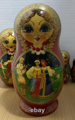 Set Of 7 Russian Matryoshka Nesting Dolls Signed Hand Painted Russia 1996 Meot