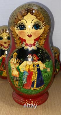 Set Of 7 Russian Matryoshka Nesting Dolls Signed Hand Painted Russia 1996 Meot