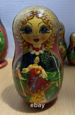 Set Of 7 Russian Matryoshka Nesting Dolls Signed Hand Painted Russia 1996 Meot