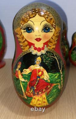 Set Of 7 Russian Matryoshka Nesting Dolls Signed Hand Painted Russia 1996 Meot