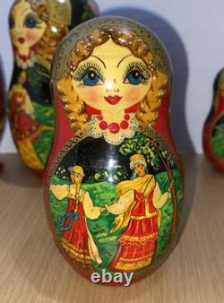 Set Of 7 Russian Matryoshka Nesting Dolls Signed Hand Painted Russia 1996 Meot