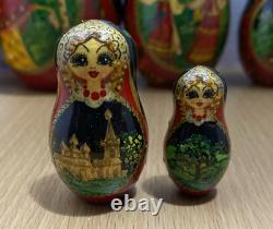 Set Of 7 Russian Matryoshka Nesting Dolls Signed Hand Painted Russia 1996 Meot