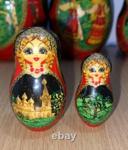 Set Of 7 Russian Matryoshka Nesting Dolls Signed Hand Painted Russia 1996 Meot