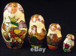 Set of 10 Large Russian Nesting Doll Lacquered Wood folk tale scenes Shebabonof