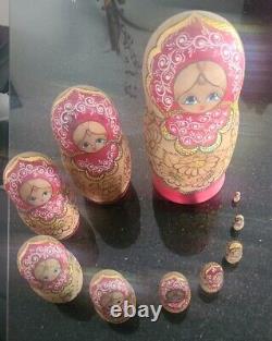 Set of 10 Matryoshka Russian Nesting Dolls Traditional 1980s Gold Painted