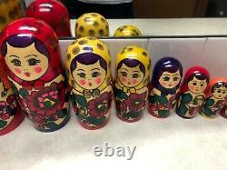 Set of 12 Hand Painted Russian Nesting Dolls