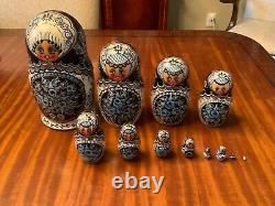 Set of 12 Russian Matryoshka Nesting Dolls Signed Hand Painted