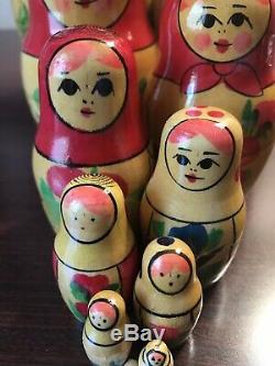Set of 13 Big Vintage Russian Wooden Nesting Dolls, SEMENOV REGION, USSR c. 1989