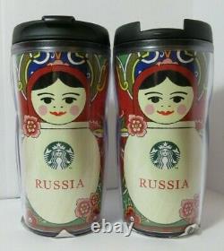 Set of 2 Starbucks Tumbler Matryoshka Russian Nesting Doll Frm Russia 12oz 355ml