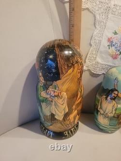 Set of 5 Life Scenes of Jesus Nesting Dolls Matryoshka-signed By Artist. Russian