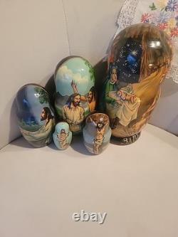 Set of 5 Life Scenes of Jesus Nesting Dolls Matryoshka-signed By Artist. Russian