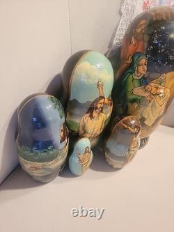 Set of 5 Life Scenes of Jesus Nesting Dolls Matryoshka-signed By Artist. Russian