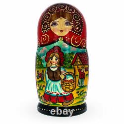 Set of 5 Little Red Riding Hood Wooden Matryoshka Russian Nesting Dolls 7 Inches