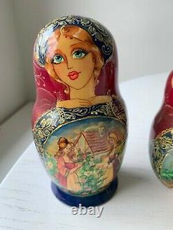 Set of 5 Russian Fairytale Princess Painted Matryoshka Nesting Dolls Signed