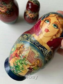 Set of 5 Russian Fairytale Princess Painted Matryoshka Nesting Dolls Signed