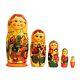 Set Of 5 Russian Matryoshka Nesting Dolls Hand Painted Wood