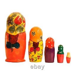 Set of 5 Russian Matryoshka Nesting Dolls Hand Painted Wood