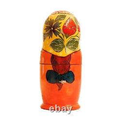 Set of 5 Russian Matryoshka Nesting Dolls Hand Painted Wood