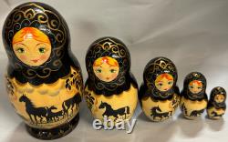 Set of 5 Vintage Russian Hand Painted Matryoshka Nesting Dolls Signed by Artist