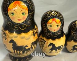 Set of 5 Vintage Russian Hand Painted Matryoshka Nesting Dolls Signed by Artist