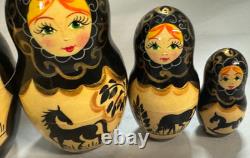 Set of 5 Vintage Russian Hand Painted Matryoshka Nesting Dolls Signed by Artist