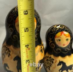 Set of 5 Vintage Russian Hand Painted Matryoshka Nesting Dolls Signed by Artist