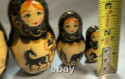 Set of 5 Vintage Russian Hand Painted Matryoshka Nesting Dolls Signed by Artist