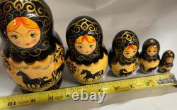 Set of 5 Vintage Russian Hand Painted Matryoshka Nesting Dolls Signed by Artist