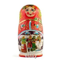 Set of 5 Winter Night Matryoshka Wooden Russian Nesting Dolls 6.5 Inches