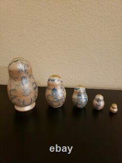 Set of 5 Wooden Russian Matryoshka Hand Painted Nesting Dolls