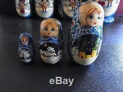 Set of 7 Art Nesting Dolls Russian antique hand made Signed VINTAGE