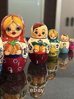 Set of 7 Russian Family Nesting Dolls Matryoshka Stacking Signed