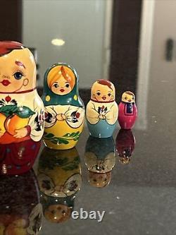 Set of 7 Russian Family Nesting Dolls Matryoshka Stacking Signed