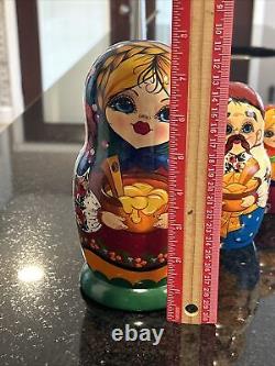 Set of 7 Russian Family Nesting Dolls Matryoshka Stacking Signed