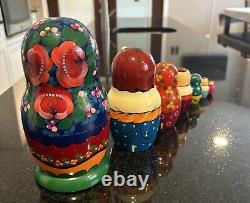 Set of 7 Russian Family Nesting Dolls Matryoshka Stacking Signed